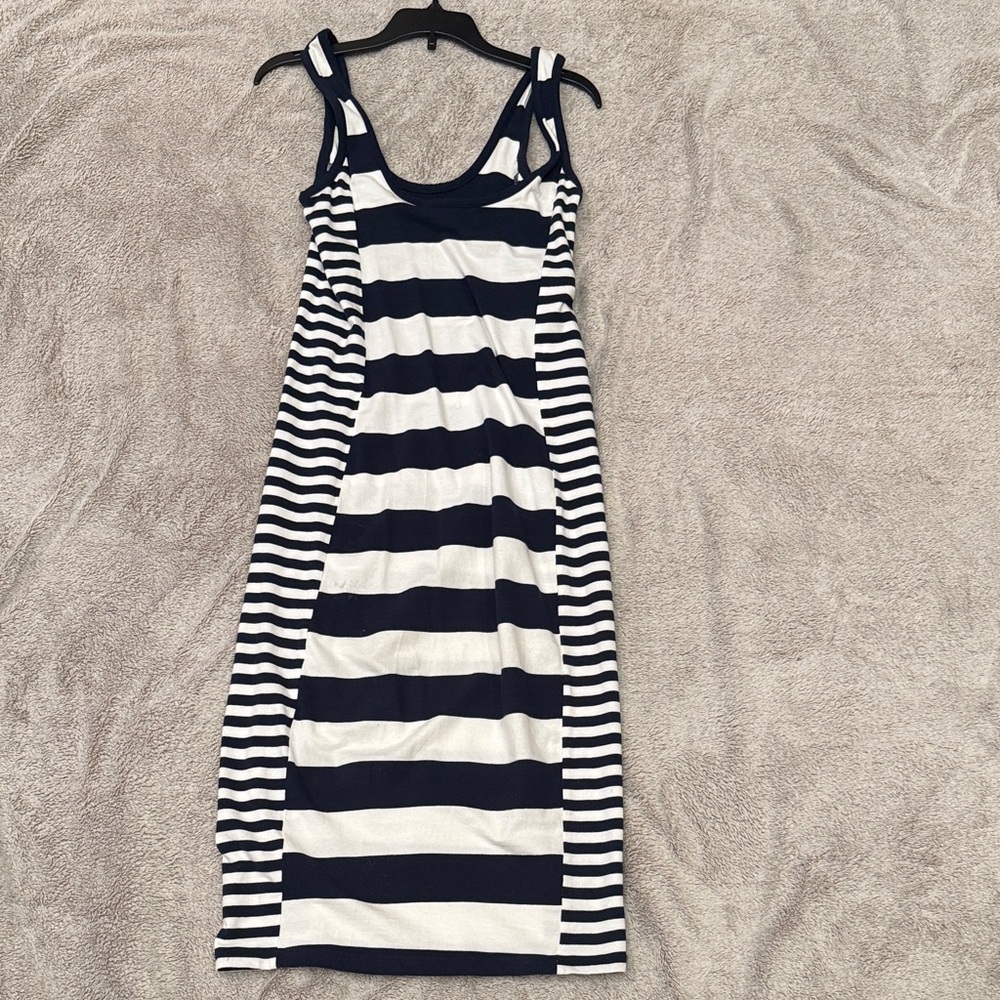 French Connection Striped Navy and White Midi Dress